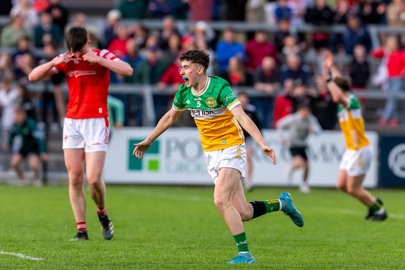 Offaly’s Patrick Duffy celebrates after the final whistle. Photograph: Morgan Treacy/Inpho