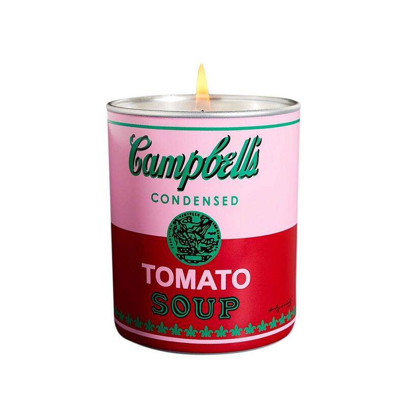 Tomato and basil scented candle by Ligne Blanche, €50, which comes in a porcelain pot based on Andy Warhol’s Campbell’s Soup Can collection, from Brown Thomas