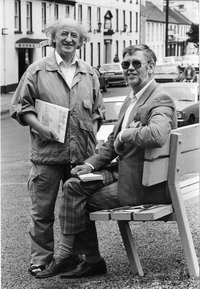 Director of the MacGill Summer School Joe Mulholland with Michael D Higgins TD in August 1989.  Photograph: Matt Kavanagh
