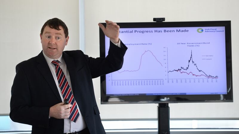 Seamus Coffey, chairman of the Irish Fiscal Advisory Council, speaking at the launch of its latest report. Photograph: Dara Mac Dónaill