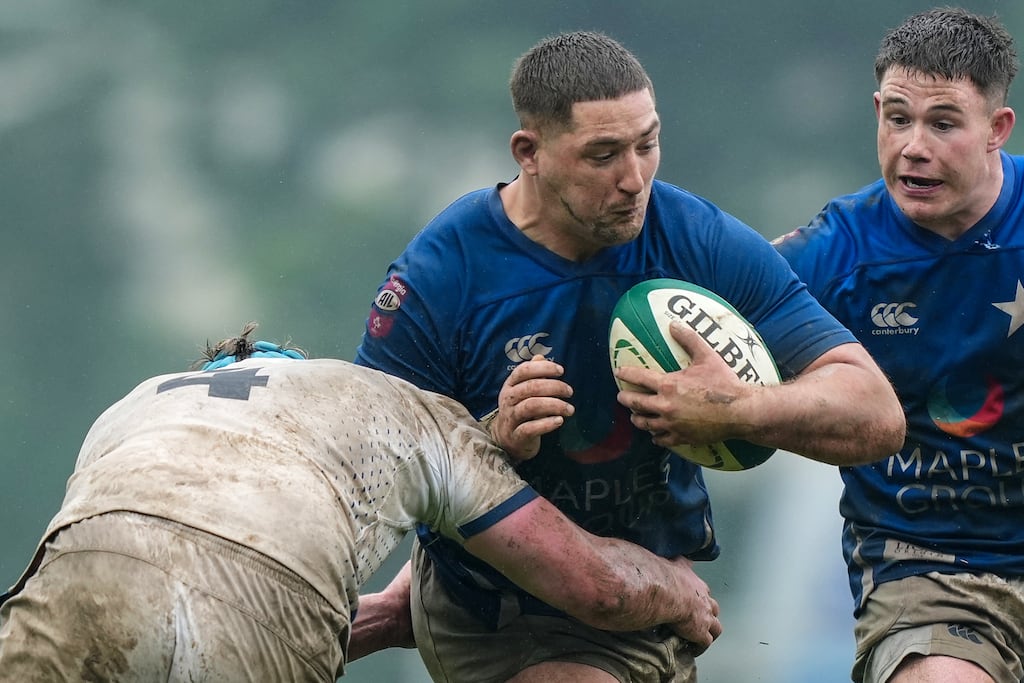 Dan Goggin of St Mary`s college carries the ball. Photograph: James Lawlor