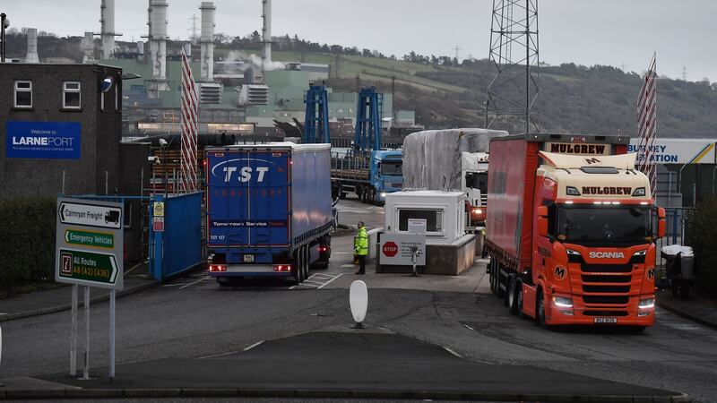 Port officers inspect vehicles in Larne, Photograph:  Charles McQuillan/Getty Images