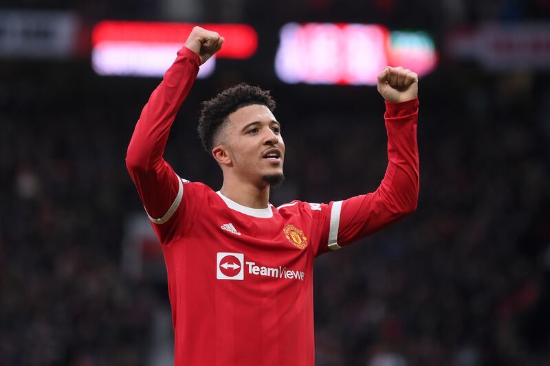 Jadon Sancho celebrates after scoring against Southampton last year. Photograph: Laurence Griffiths/Getty
