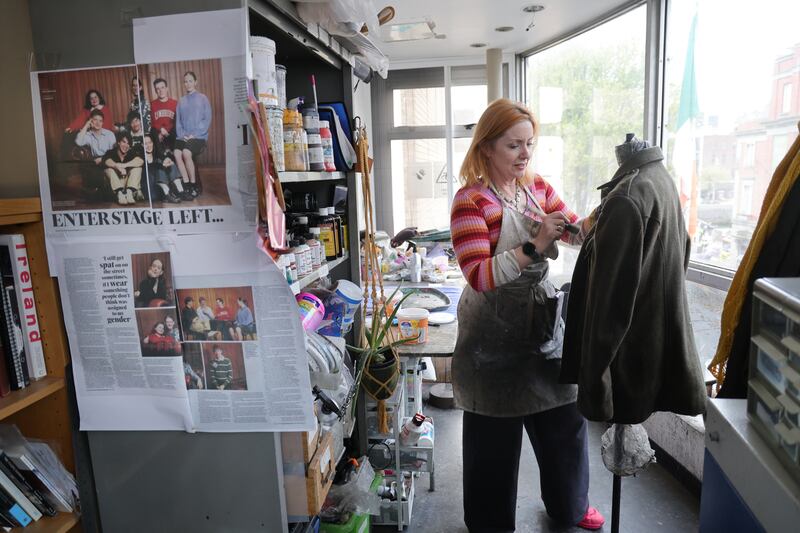 Sandra Gibney at work in the breakdown area of the Abbey Theatre Costume department. Photo: Bryan O’Brien 
