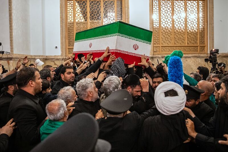 Mourners carry the coffin of the Iranian supreme leader Ayatollah Ali Khamenei, who was killed in an air strike at the start of the war. Photograph: Office of the Iranian Supreme Leader/AP