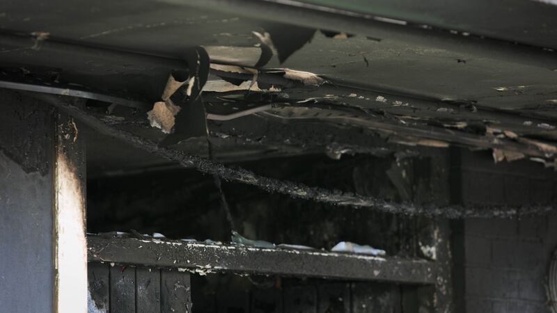 Three young children and a woman were injured following a fire at Tyrone Place a partments in Inchicore, Dublin, last week. Photo: Gareth Chaney/Collins