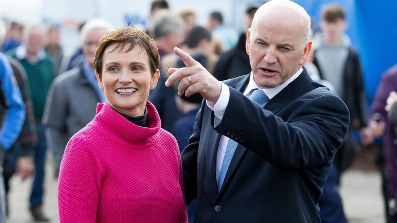 Seán Gallagher and his wife Trish at the first day of the  National Ploughing Championships in Screggan, Co Offaly. Photograph: Tom Honan/The Irish Times.