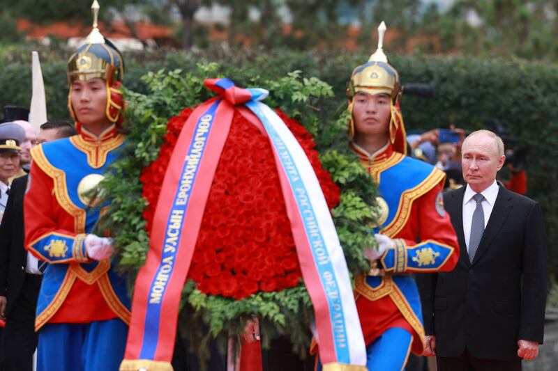 Russian president Vladimir Putin in Ulaanbaatar last year. Photograph: Byambasuren Byamba-Ochir/AFP via Getty Images