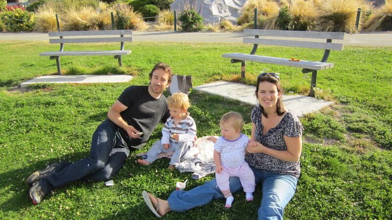 Adrienne Slattery with her partner Tim Shannon, their son Henry and daughter Isabella. Adrienne’s father Michael Slattery is in the boat picture, and her mother Ann is in the ski pic which was taken on the Mount Hutt ski field near Christchurch. The picnic photo was taken at Lake Tekapo on the South Island.