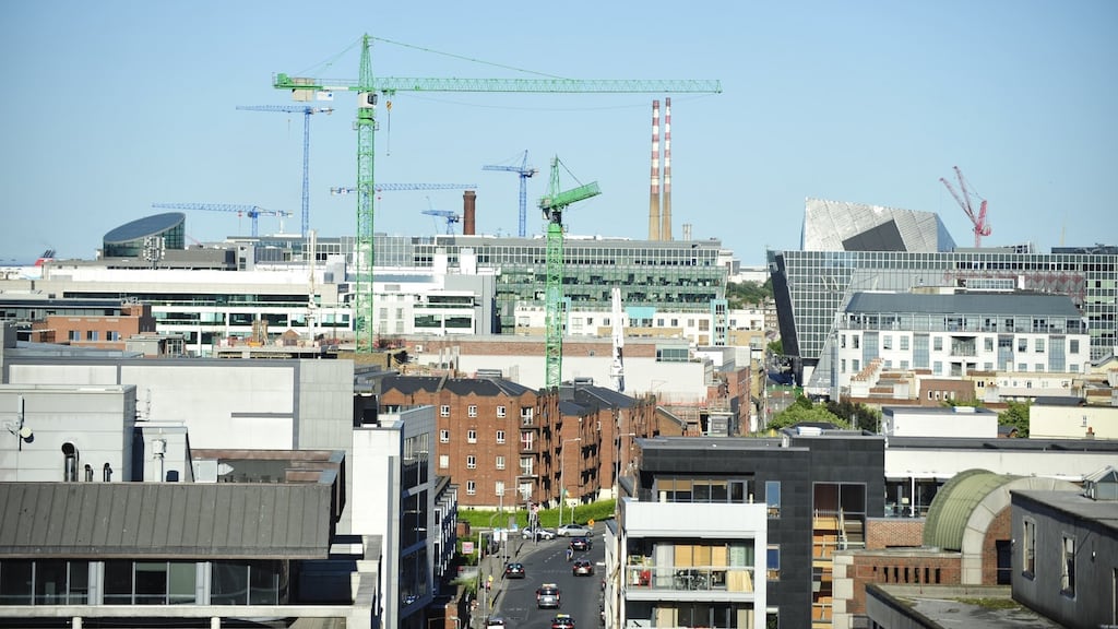 Cranes on the Dublin skyline: there are 27 office schemes totalling more than 330,000sq m (3.552 million sq ft) of space under construction in Dublin. Photograph: Aidan Crawley