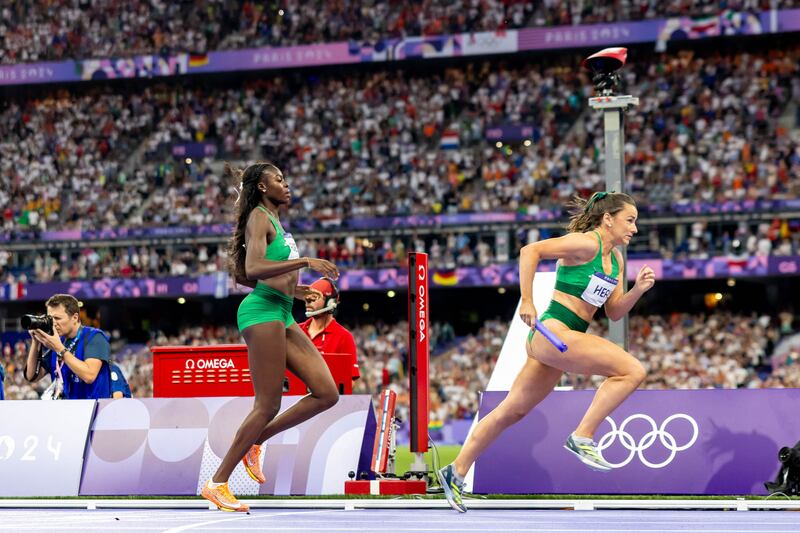 Rhasidat Adeleke and Phil Healy at the Paris Olympic Games 2024. Photograph:  ©INPHO/Morgan Treacy