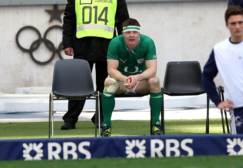 Brian O'Driscoll in the sin bin during Ireland's game against Italy in the 2013 Six Nations. Photograph: Billy Stickland/Inpho