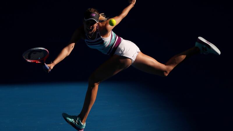 Danielle Collins plays a forehand in her quarter final win over Anastasia Pavlyuchenkova. Photo: Darrian Traynor/Getty Images