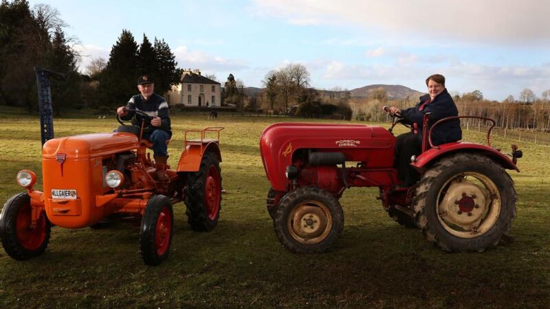 George and Joan Goulding with their 1951 Porsche AP17 and 1959 Porsche Junior tractors, at their home in Coolaney, Co Sligo. Photograph: James Connolly/PicSell8