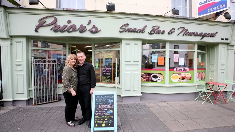 Bernadette Keenan and Colm Prior at their shop, Prior’s which closed on Friday. Photograph: Brian Farrell