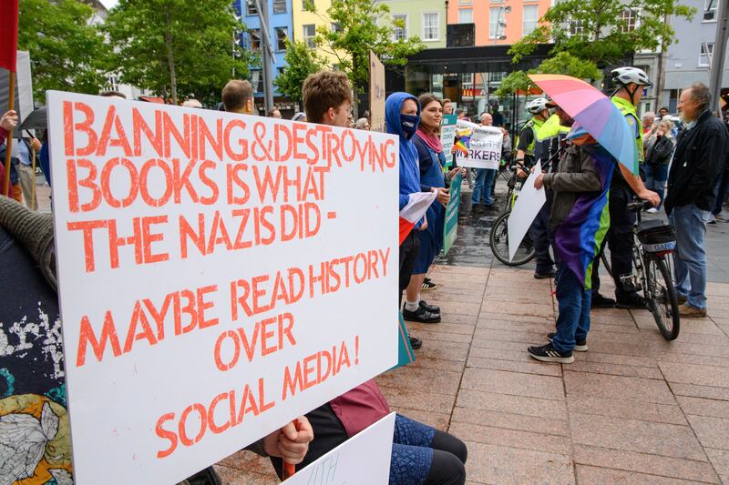 Fórsa trade union solidarity demonstration outside Cork city's central library on Grand Parade in support of library workers who have been subjected to harassment by protesters.
Photograph: Daragh Mc Sweeney/Provision.ie