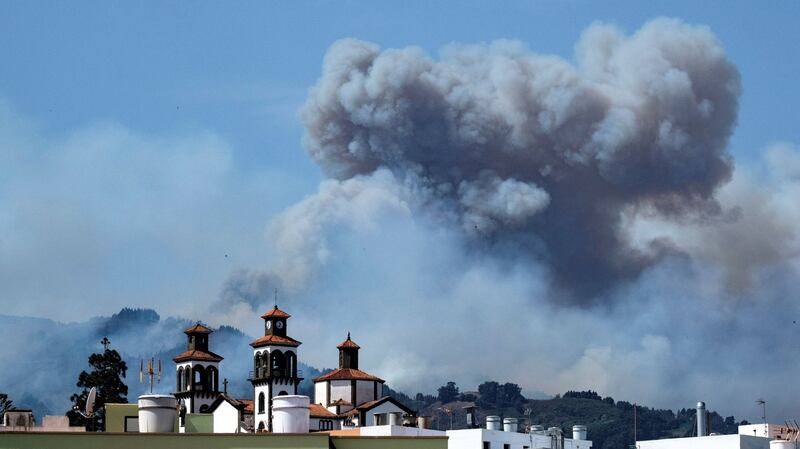 Smoke rises from a wildfire  in Moya, Gran Canaria, Canary Islands, Spain, on Sunday. Photograph: Angel Medina G/EPA