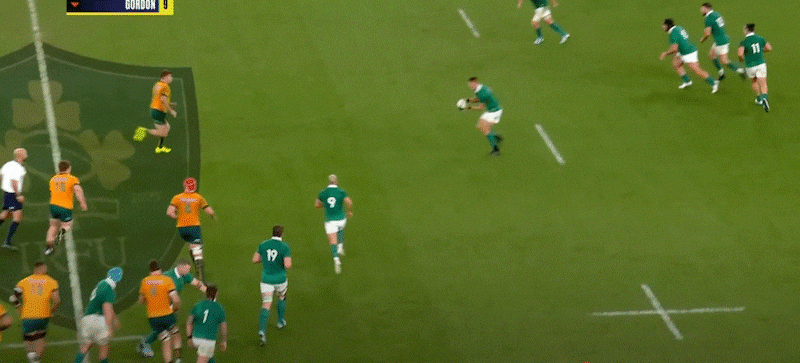 Rob Valetini and Fraser McReight combine to tackle and then turn the ball over during a Caelan Doris carry.