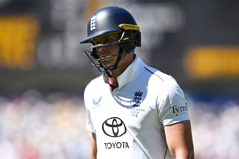 Jamie Smith of England leaves the field after being dismissed by Pat Cummins. Photograph: Gareth Copley/Getty Images
