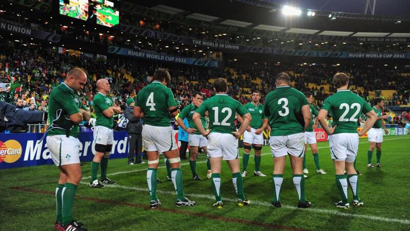 Ireland players look disconsolate after losing to Wales in the 2011 World Cup quarter-final in Wellington. Photograph: Stu Forster/Getty Images