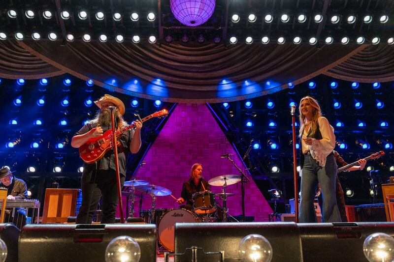 Chris Stapleton and his wife Morgane Stapleton performing together at the 3Arena. Photograph: Tom Honan