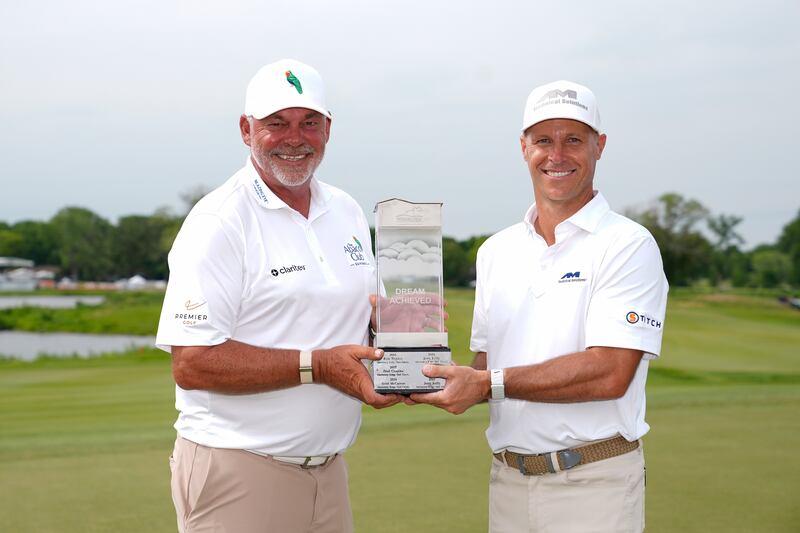 Darren Clarke and Ben Crane after winning the American Family Insurance Championship at TPC Wisconsin on June 7th, 2026. Photograph: Patrick McDermott/Getty Images