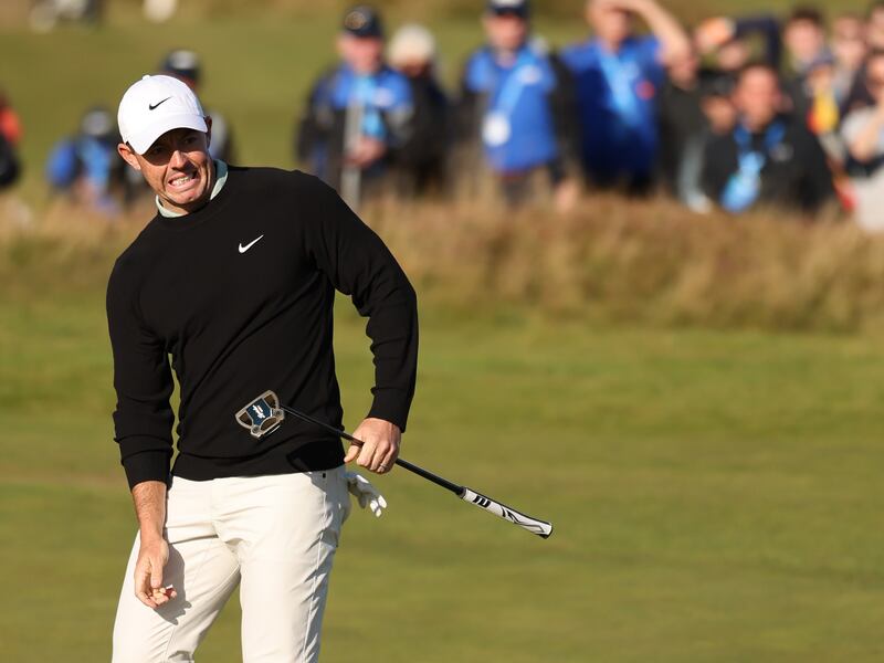 Rory McIlroy reacts to a missed putt on the 17th green during day four of the Amgen Irish Open at Royal County Down Golf Club. Photograph: Luke Walker/Getty Images