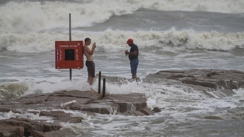 Galveston, Texas:  Choppy waves are kicked up by approaching Hurricane Laura. Photograph: Thomas B. Shea/Getty Images.