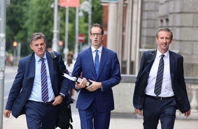 RTÉ director general Kevin Bakhurst, acting deputy director general Adrian Lynch and chief financial officer Richard Collins arriving at Leinster House in Dublin, to appear before the Dáil's Public Accounts Committee. Photograph: Dara Mac Dónaill