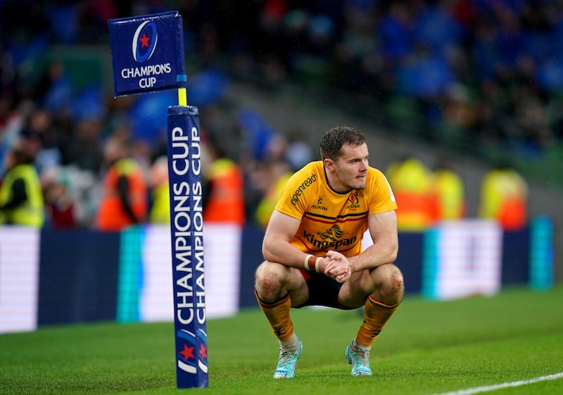 Jacob Stockdale contemplates matters at the end of Ulster's defeat by Leinster. Photograph: Niall Carson/PA