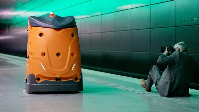 Dirt Dalek: the Taski Swingobot 2000 cleaning robot. Photograph: Daniel Reinhardt / AFP