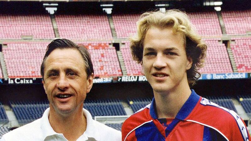 Johan Cruyff with his son Jordi in their Barcelona days. File photograph: Lluis Gene/AFP/Getty Images