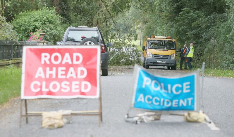 A road that was closed after an incident at Slieve Gullion forest park near Newry, Co Down. Photograph: 
Brian Lawless/PA