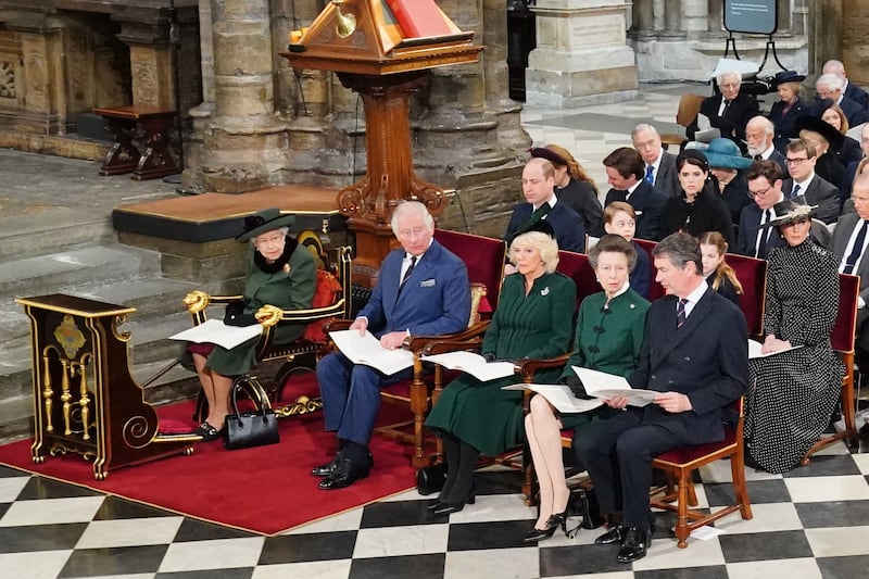Death of Queen Elizabeth: the British royal family at a memorial service for Prince Philip, the queen's husband, in 2021. Photograph: Dominic Lipinski/Pool/AFP via Getty