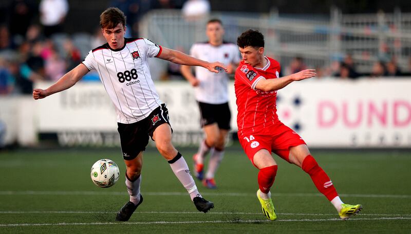 Eoin Kenny opened the scoring for Dundalk after 79 seconds at Oriel Park. Photograph: Ryan Byrne/Inpho