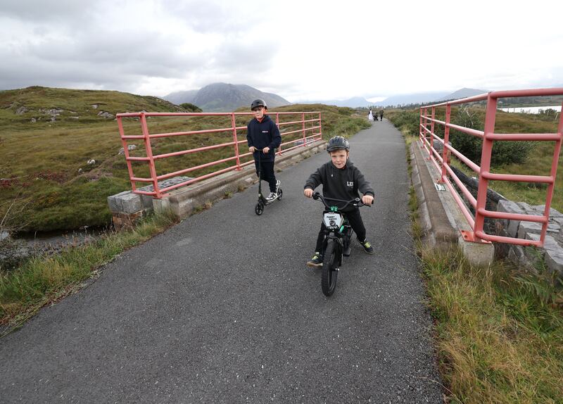 Catherine Pryce's sons Louis and Paddy enjoy exploring the Connemara greenway. Photograph: Joe O'Shaughnessy
