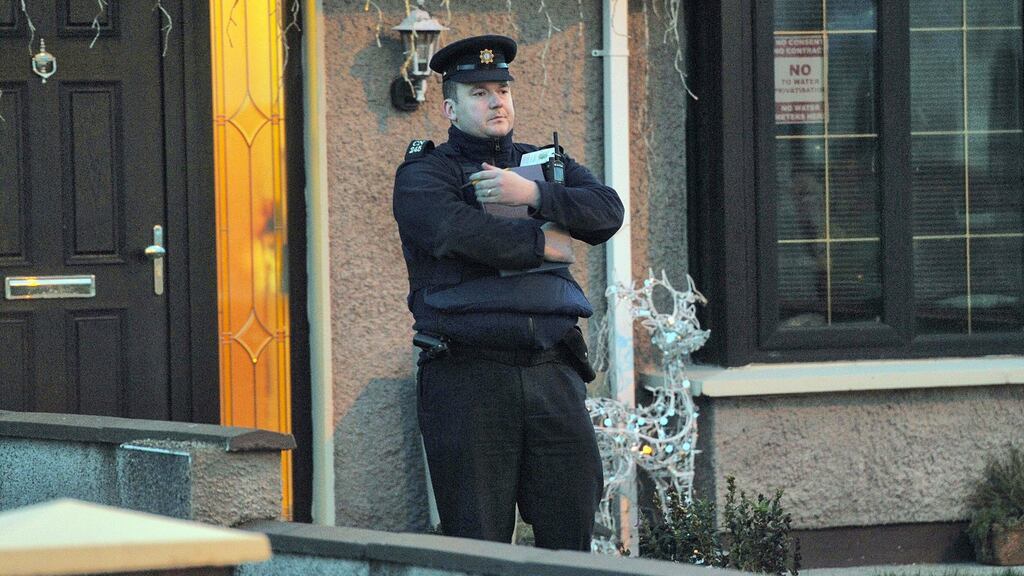 A Garda at the scene of the double fatal stabbing in Cobh, Co. Cork. Photograph: Daragh Mc Sweeney/Provision