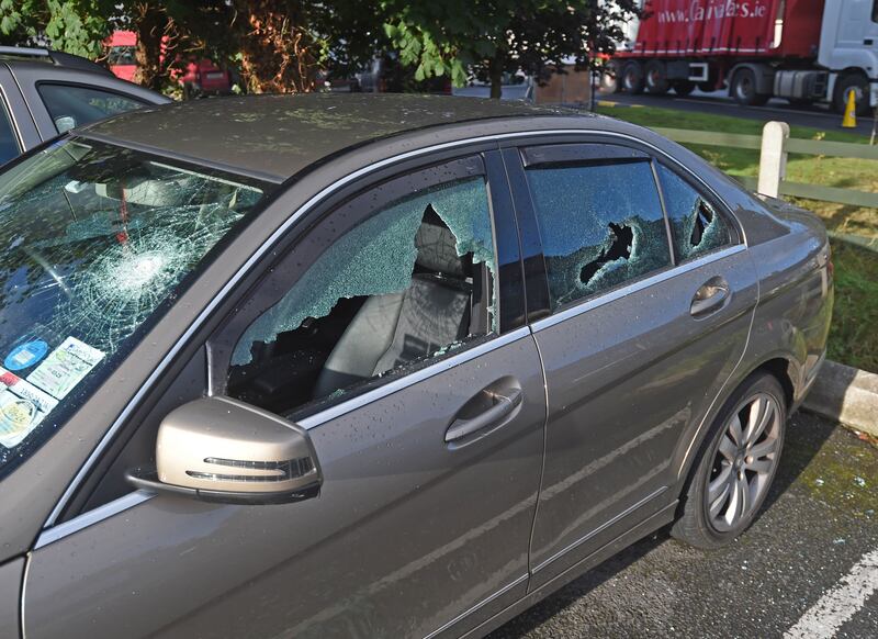 Windows were also smashed in a number of cars. Photograph: Conor McKeown

