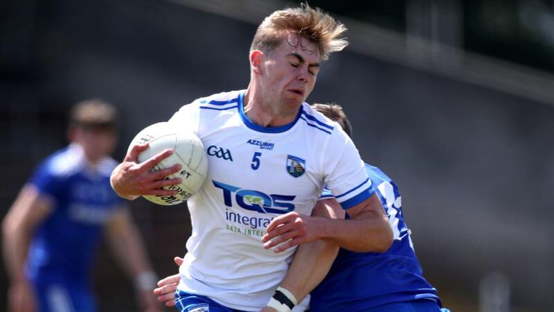 Waterford’s Brian Looby and Dermot Malone of Monaghan in action during the the All-Ireland SFC Round 2 qualifier  at Fraher Field. Photograph: Bryan Keane/Inpho