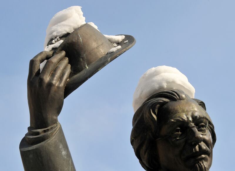 A monument for Jewish writer Sholem Aleichem, pen name of Solomon Naumovich Rabinovich, in the Ukrainian capital Kyiv. Photograph: Sergei Supinsky/ AFP via Getty