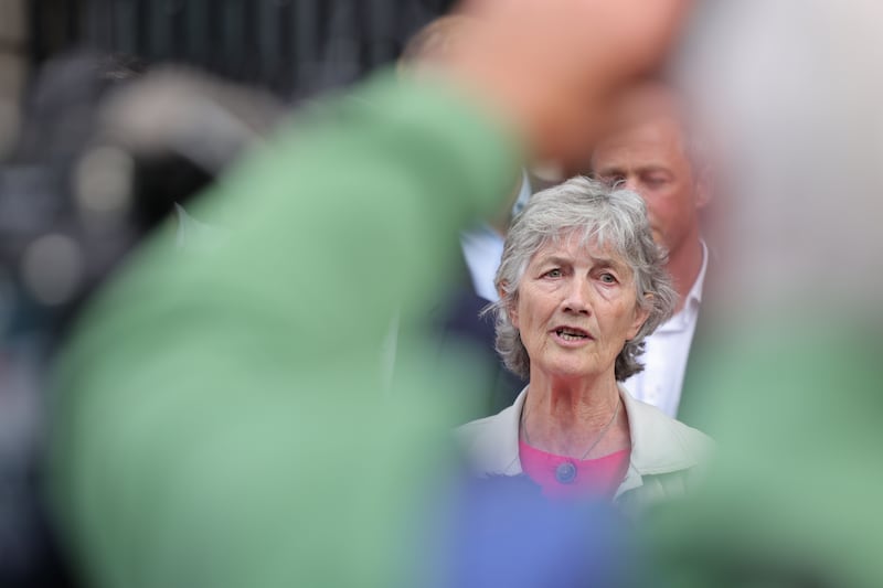 Catherine Connolly launching her presidential bid outside the Dáil on Wednesday. Photograph: Alan Betson


