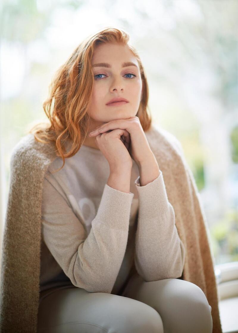 Boucle cardigan (€79), sweater (€49) and jersey jog pants (€49)