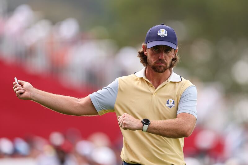 FARMINGDALE, NEW YORK - SEPTEMBER 24: Tommy Fleetwood of Team Europe looks on during a practice round prior to the Ryder Cup 2025 at Black Course at Bethpage State Park Golf Course on September 24, 2025 in Farmingdale, New York. (Photo by Andrew Redington/Getty Images)