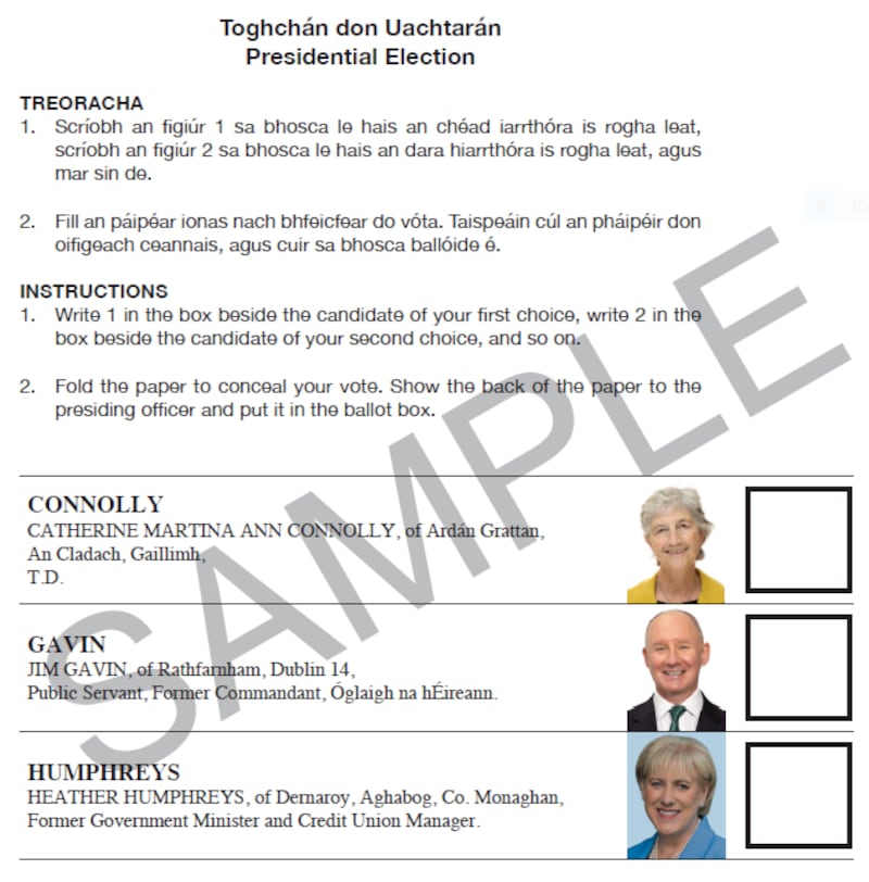 All candidates are listed on the ballot paper, as shown in this sample