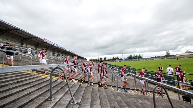 Boyle take to the field at an empty Dr Hydye Park ahead of their Roscommon SFC semi-final against St Brigid’s. Photograph: James Crombie/Inpho