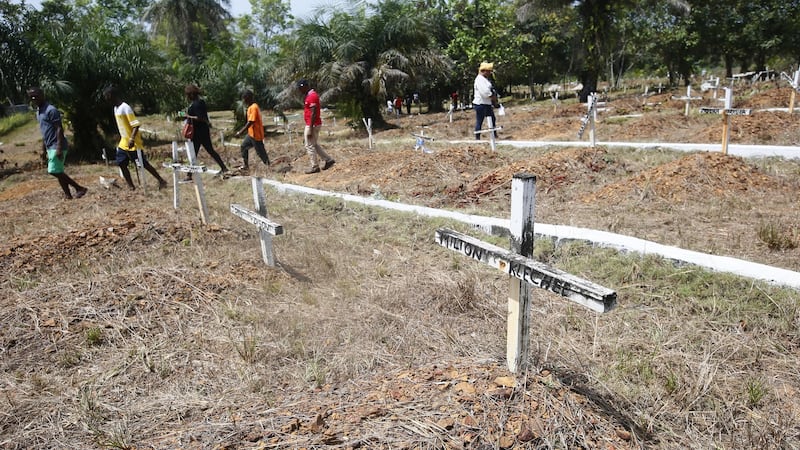 The Disco Hill safe burial site in Margibi County, Liberia,  was established for Ebola-related deaths in 2014. Photograph: Ahmed Jallanzo/ EPA