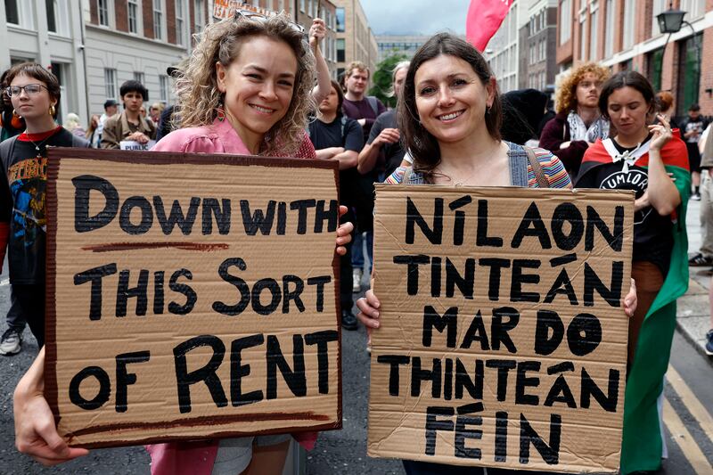 Clare Fortune and Carmel Lyons at the protest. Photograph: PA 