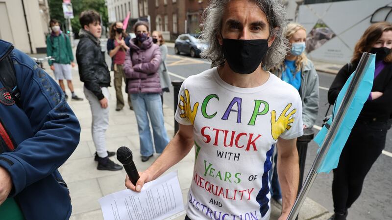 An Extinction Rebellion Activist at the demonstration today outside the Department  of Agriculture. Photograph: Nick Bradshaw/The Irish Times