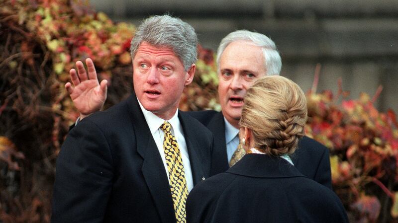 Taoiseach John Bruton  showing US president Bill Clinton and his wife Hillary around Leinster House. Photograph: Frank Miller