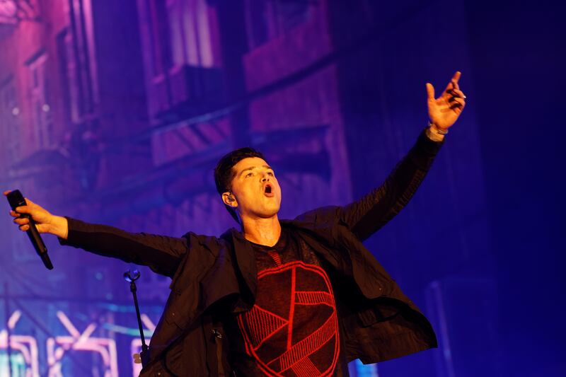 The Script's lead singer Danny O’Donoghue, during the band's performance at Electric Picnic on Sunday. Photograph: Alan Betson/The Irish Times

